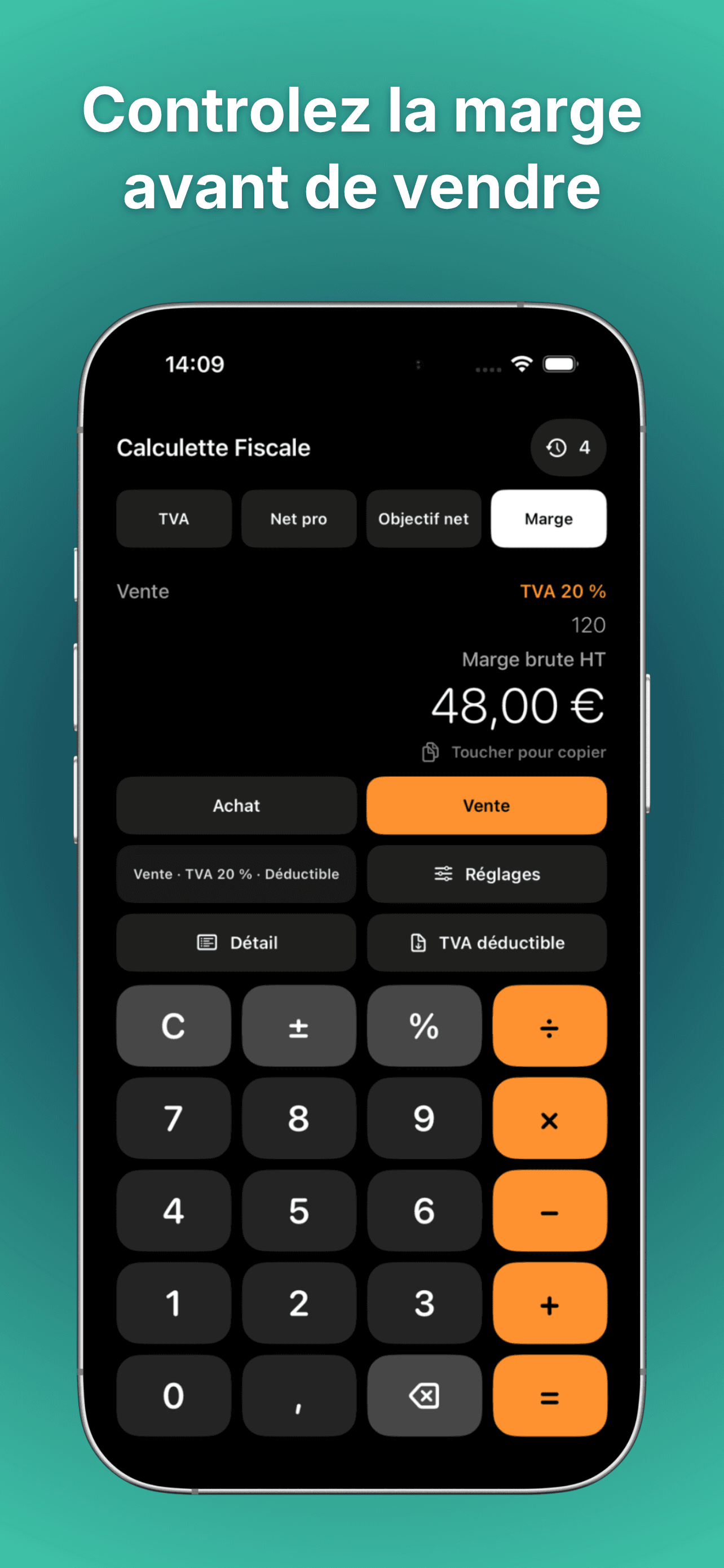 Capture iPhone du mode Marge de Calculette Fiscale